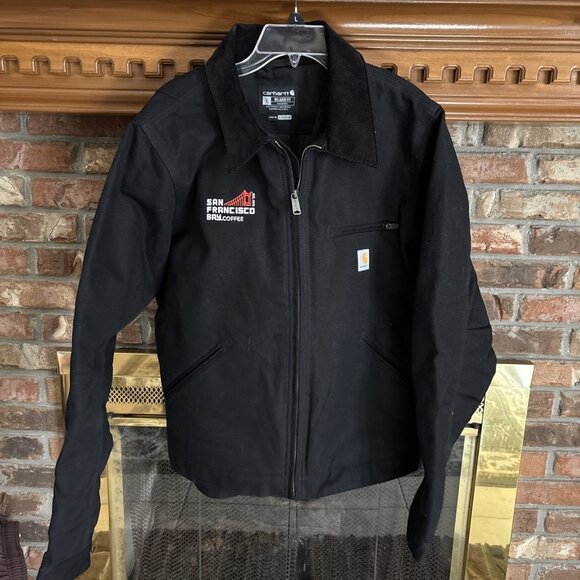 Carhartt Other - carhartt jacket Black Denim flannel
 Lined Size Large Coffee Logo Detroit